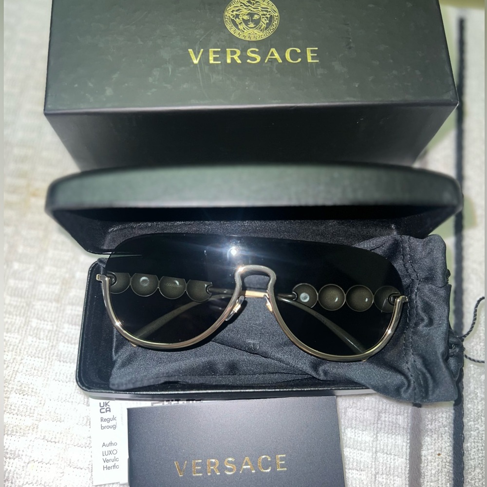 Brand New VERSACE
56MM Pilot Sunglasses Color: Black Gold